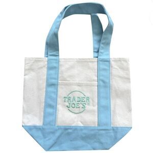 New with tags Trader Joe’s mini pastel tote bags light blue and white